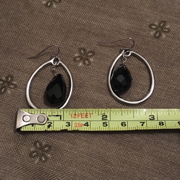 Vintage Silver Tone and Black Bead Dangle Hook Earrings - Picture 7 of 7